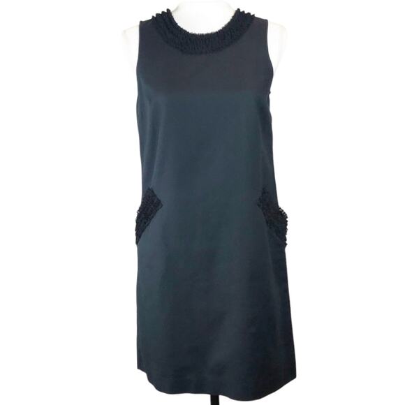 Ann Taylor LOFT Sleeveless Shift Black Dress with Fuffled Scoop Neck 4P - Picture 6 of 8